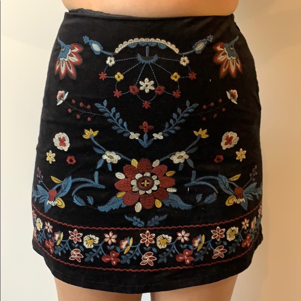 Floral Print Corduroy Mini Skirt